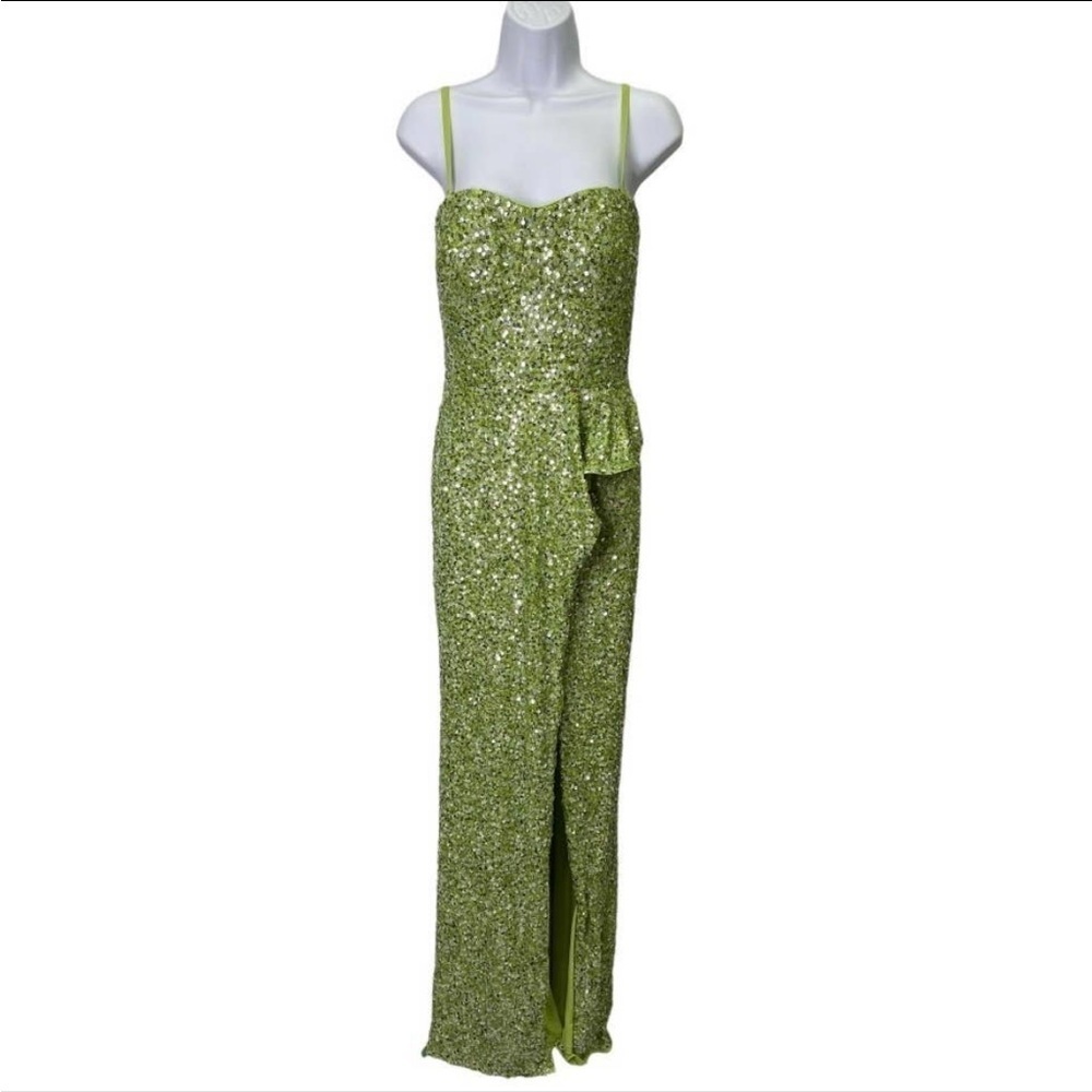 Dress The Population Kai Strapless Sequin Gown Dress Size S Lime Green New - Picture 15 of 15